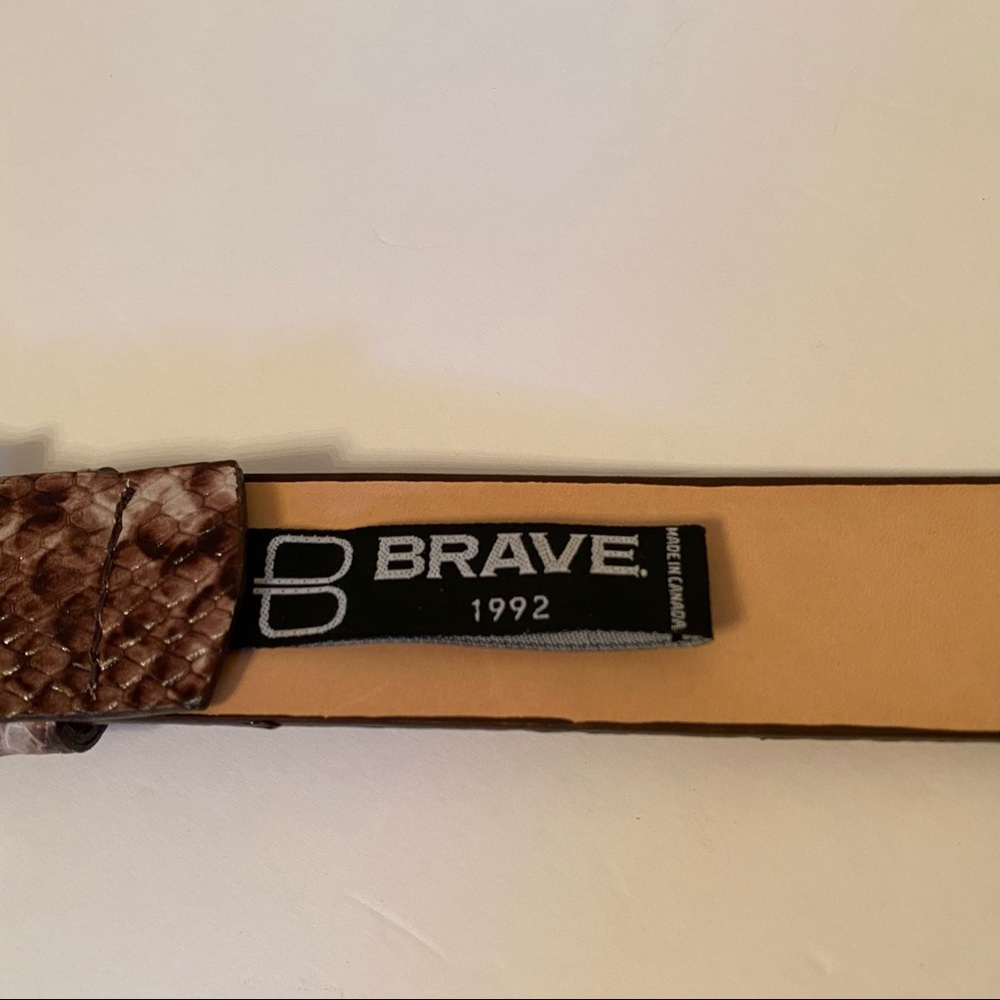 BRAVE LEATHER NEW BELT BROWN CREAM EMBOSSED LEATHER SNAKESKIN LOOK CANADA Size S - Picture 8 of 13